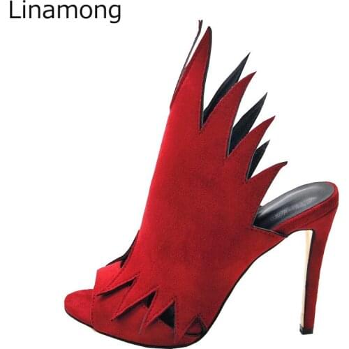 Summer Sexy Bright Red Flame Shape Stiletto Heels Slipper Sandals Woman Open toe Party high heels Slide Dress Slingbacks Shoes