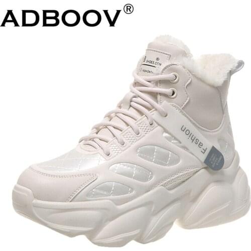 ADBOOV New High Top Winter Sneakers Women Fur Lining Chunky Shoes Ladies Snow Boots