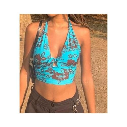 Gaono Sexy Skinny Women Y2k Cami Summer Backless E Girl Camisole Y2k Aesthetic Tank Tops Floral Print Streetwear Women Crop Tops