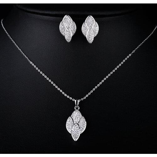 Woman Jewelry Set Real Pure Genuine Jewelry Set Leaf Pendant Necklaces Earrings Leaves Fashion For Women GLDT0661