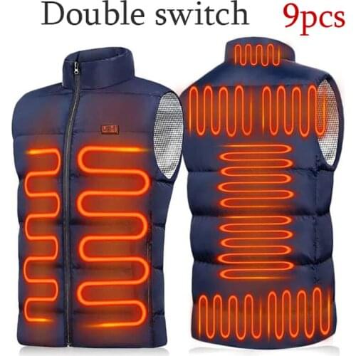 9 Heated Vest Zones Electric Heated Jackets Men Women Sportswear Heated Coat Graphene Heat Coat USB Heating Jacket For Camping