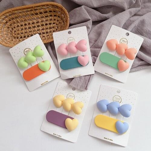 2Pcs/set Heart Candy Color Hairpins Women Barrette Headwear Girls BB Clips Headdress Barrettes Bobby Pin Hair accessories