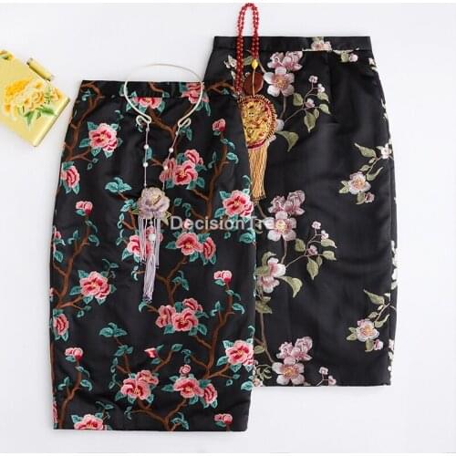 2021 vintage women chinese traditional qipao skirt flower print cheongsam modern women chinese style skirt cheongsam skirt