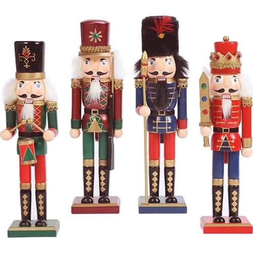 4Pcs Man Soldier Nutcrackers Wooden Christmas Ornament Decoration for Tabletop Decor