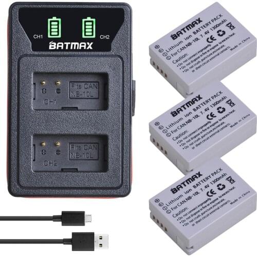 3Pcs NB-10L NB 10L NB10L Battery + LED Built-in USB Dual Charger for Canon SX40 HS SX40HS SX50 PowerShot SX40 HS SX50 HS SX60 HS