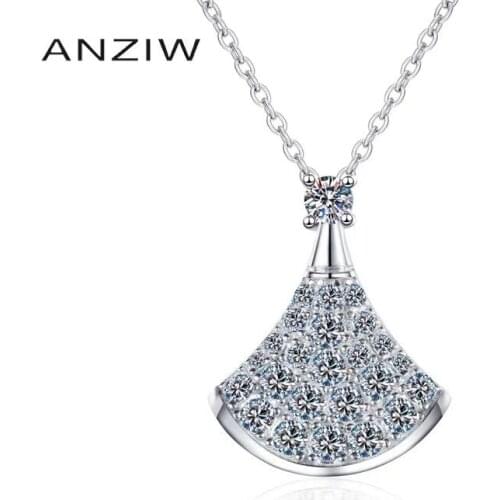 ANZIW 925 Sterling Silver Moissanite Diamond Small Skirt Neckalces Silver 0.62CT Necklace Women Wedding Engagement Jewery Gifts