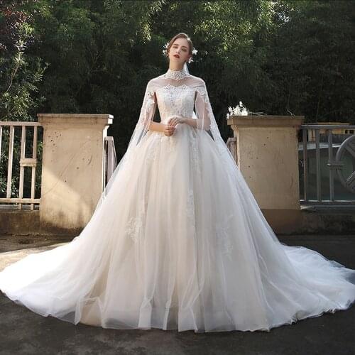 Vestidos De Novia Ball Gown Wedding Dress High Neck Trouwjurk Princess Sukienka Na Wesele Pearls Appliques Robes De Mariage