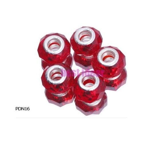 Free Shipping 50pcs Red Cut &Faceted Glass Beads Big Hole Fit European Charms Bracelet 14x8mm