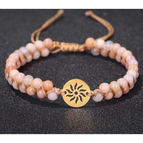 New Stainless Steel Sunflower Charm Bracelets Handmade Natural Stone Braided Men Women Prayer Lucky Bracelet Jewelry