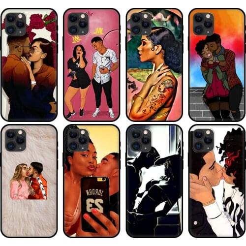Black tpu case for iphone 5 5s se 6 6s 7 8 plus x 10 cover for iphone XR XS 11 pro MAX case Arte Arte Afro Couple kiss kiss