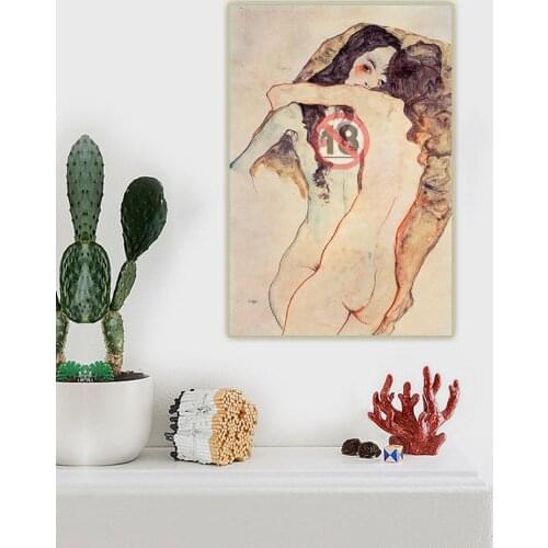 Two women kissing by Egon Schiele Canvas Oil Painting Aesthetics Picture Artwork Backdrop Wall Hanging Decor Home Decoration