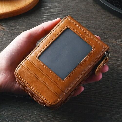 European and American leather organ card package RFID wallet first layer cowhide transparent window change card holder purse