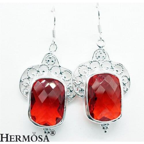 Hermosa Fashion Women Dangle Drop Earrings Girls Garnet Red Rectangle Above Lace Trendy Jewelry Earring