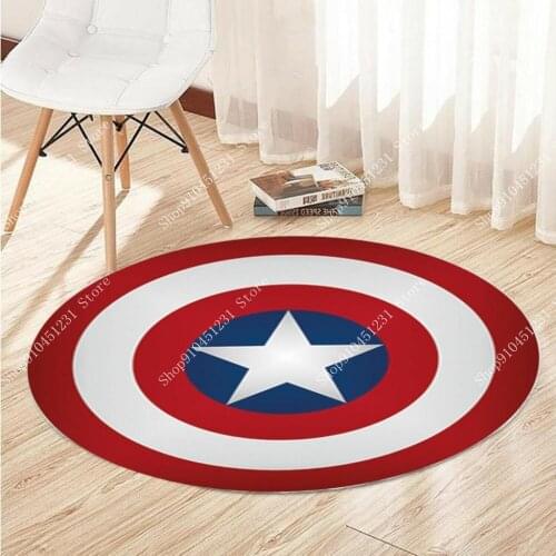Captain America Shield Patterned Round Carpet Non Slip Floor Mat Spiderman Avengers Boys Bedroom Playmat Floor Mats Cartoon Rug