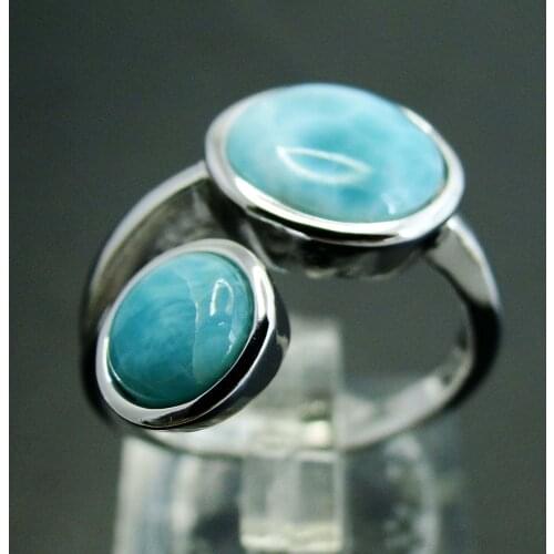 Natural Larimar Rings Antique Designs Round Larimar 925 Sterling Silver Jewelry Larimar Wedding Rings Women Size 6/7/8/9/10