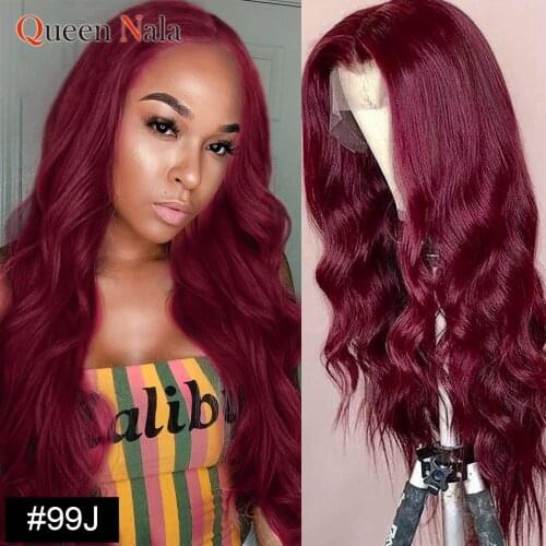 QUEEN NALA 13*4 Glueless Lace Front Human Hair Wigs Remy Hair Colored Human Hair Wigs Body Wave 99J /BURG/33 180% Density