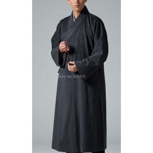 Zen monks suits winter wool coat buddhist shaolin monk robekung fu martial arts gownsuits uniforms dark gray clothing YX1-44