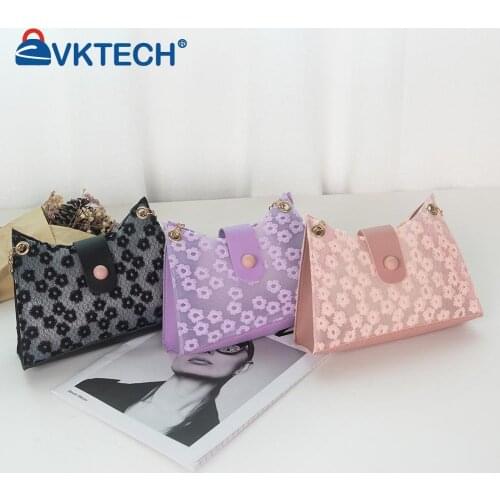 Fashion Women Lace Flower Hollow PU Leather Shoulder Underarm Bag Casual Ladies Chain Handbags Small Purse