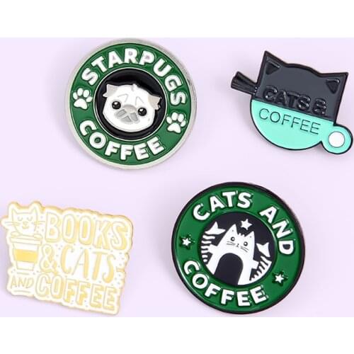 Cartoon Round Cat Pig Enamel Brooch Cute Coffee Cup Badge Childrens Clothing Backpack Jewelry Gift For Friends