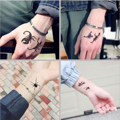 Men Women Fashion Cool Funny 3D Scorpion King Temporary Waterproof Tattoo Sticker Flowers Totem Animal Fake Tattoos for Party