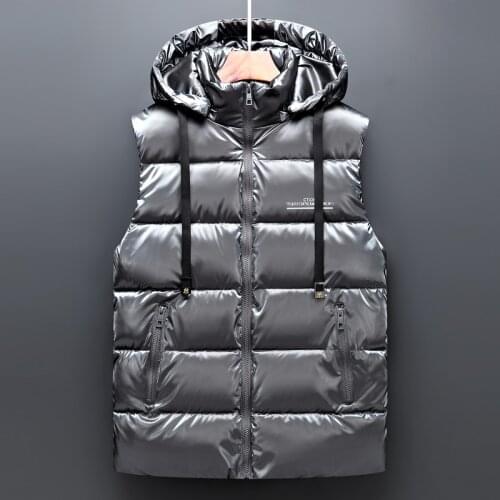 Mens Winter Vest Hooded Cotton-Padded Thickening Vest Men Windbreaker Mens Jacket Sleeveless Casual Male Coats Outdoors Vests