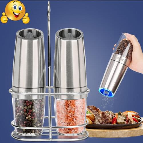 Electric Pepper Mill Gravity Induction Stainless Steel Salt Spice Grinder LED Light Kitchen Tool