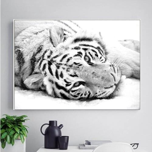 Canvas HD Prints Snow White Tiger Painting Wall Artwork Nordic Animal Poster Modern Home Decor Modular Pictures For Living Room