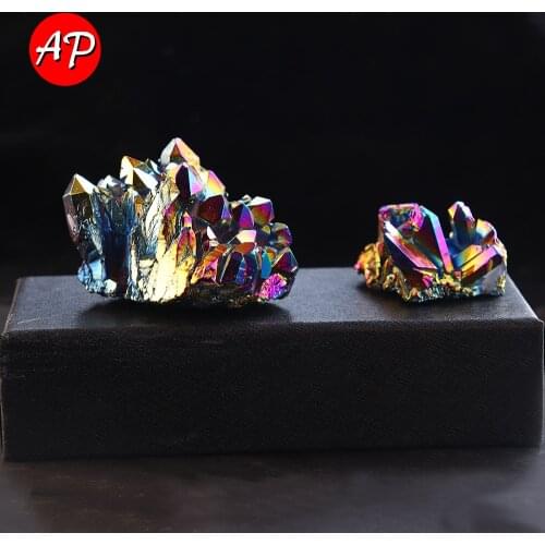 1pc Natural Quartz Raw Clear Quartz Electroplated Rainbow Crystal Cluster Mineral Specimen Geography Teaching Stones Home Decor