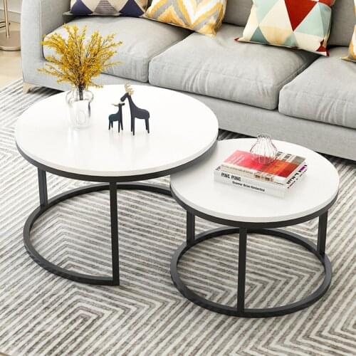 Nordic Simple Coffee Side Table Home Living Room Light Luxury Round Small Coffee Table Combination Iron Table Freely Expandable