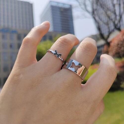 Vintage Butterfly Rings For Women Men Lover Couple Ring Set Open Cuff Engagement Wedding Rings Adjustable Jewelry Bague