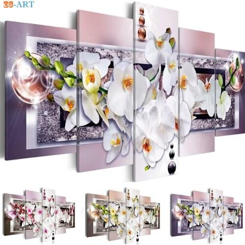 Romantic Gift Orchids Blossom Prints Flower Poster Wall Painting Canvas Art 5 Panel Women Room Decor Modular Pictures
