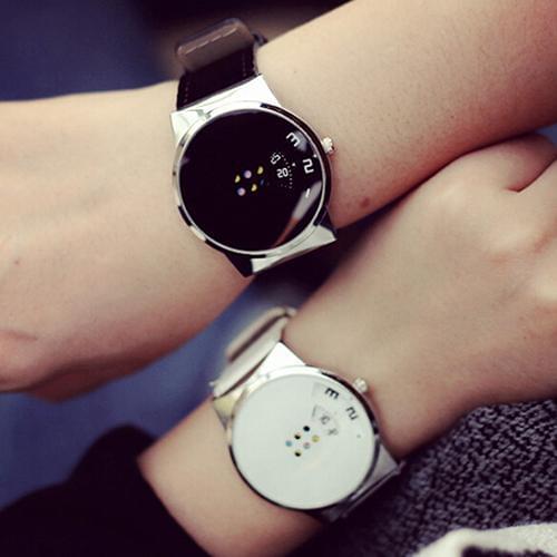 Luxury Unisex Couple Watch For Lovers Faux Leather Strap Colorful Moveable Dial sport Clock Quartz Wrist Watch парные часы