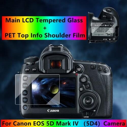 Self-adhesive 5D4 Tempered Glass Main LCD + Top Info Shoulder Screen Protector Cover Guard for Canon EOS 5D Mark IV Camera