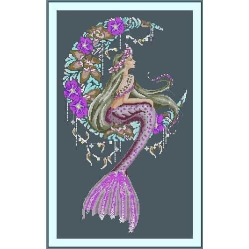 Mysterious Moon Mermaid Counted Cross Stitch 11CT 14CT 18CT Cross Stitch Kits Embroidery Needlework Sets