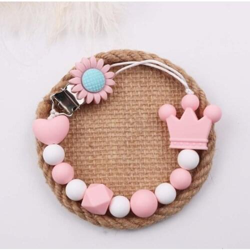 Handmade Flower Pacifier Clip Dummy Clip Holder Crown Silicone Beads Silicone Soother Chains Baby Teething Toy Baby Shower Gift