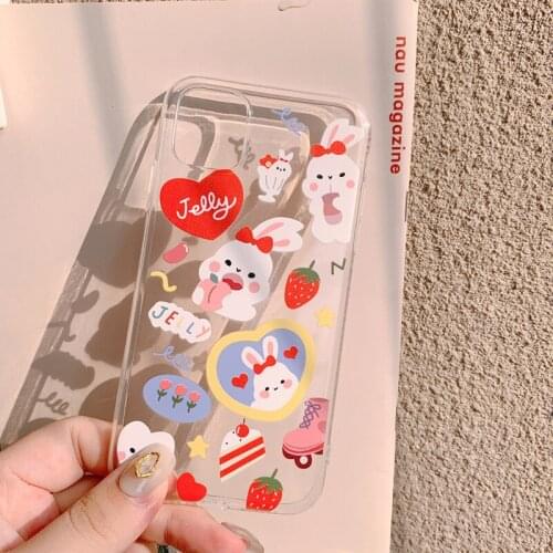 Cute Jelly Bunny Strawberry Kawaii Silicone Cover for IPhone 7 8 Plus 12 Mini Case Phone Case for IPhone 12 11 Pro MAX X XR Case