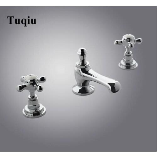America style chrome finished bathroom widespread 8' cross handle sink faucet basin mixer tap with brass pop-up
