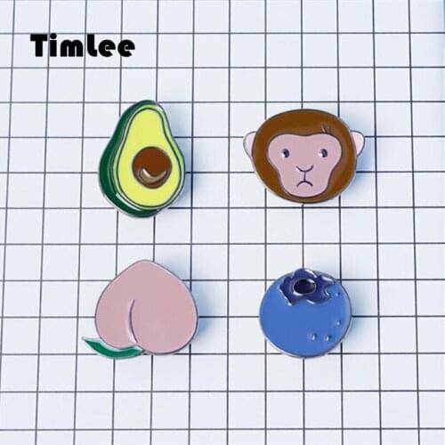 Timlee X042 Free shipping Cute Alloy Avocado Monkey Peach Blueberry Metal Oil Drop Brooch Pins,Fashion Jewelry Wholesale