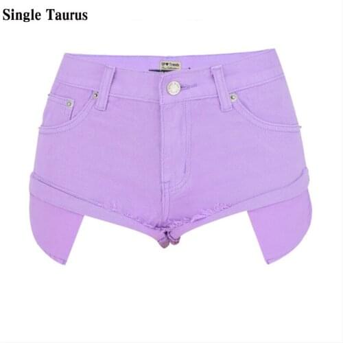 Female Neon Purple Sexy Denim Shorts Streetwear Loose Fashion Exposed Pockets Crimping Ins Booty Pantalones Cortos De Mujer 2021
