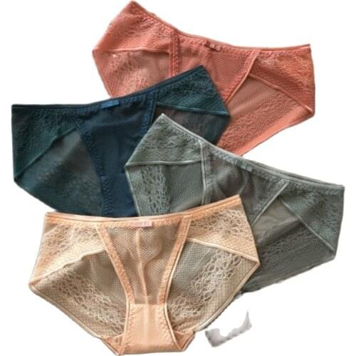 Womens Luxury Sexy Lace Panties Fashion Cozy Underpants Transparent Hollow Briefs Ice Silk Seamless Mid-waist Ladies Underwear