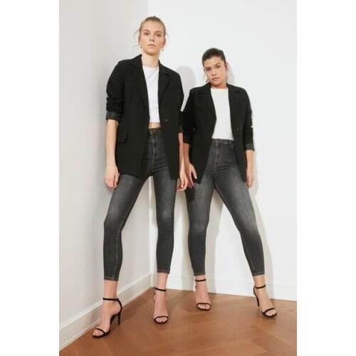 Buttoned Jacket Womens Blazer 100% Cotton Lining Spring/Autumn Office High Street Fashion Style