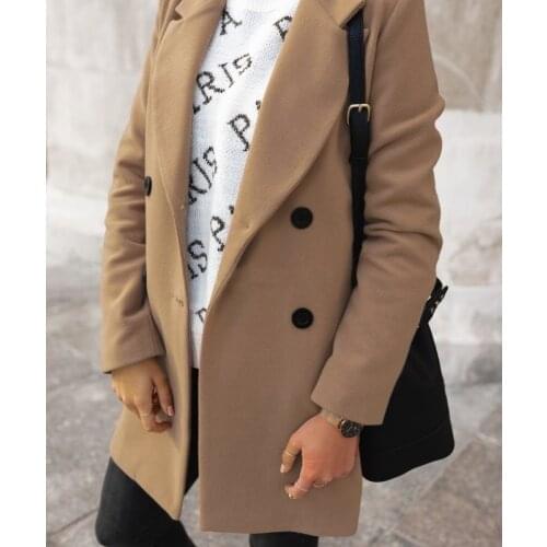 Female Suit Solid Color Long Sleeve Double Row Button Multicolor Double breasted Collar Woolen Coat For Women Autumn And Winter