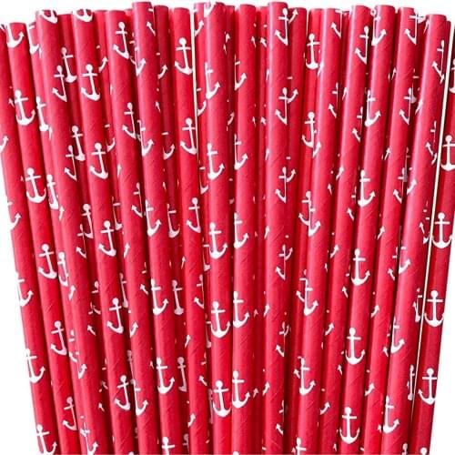 200 pcs Red and White Anchor Paper Straws-Nautical Sailor Sea Sailing Patriotic Pirate Birthday Kids 4th of July Party Drinking