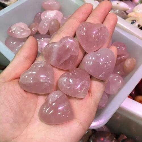 5pcs Heart Shaped Natural Rose Crystal Stone Pink Quartz Specimens Healing Stone Love Gems Pink Home Decor 85-90g