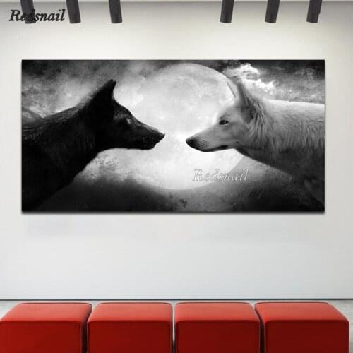 Large Black and White Art Wolf And Moon 5D DIY Diamond painting cross-stitch Full Diamond embroidery mosaic Wall Art EE948