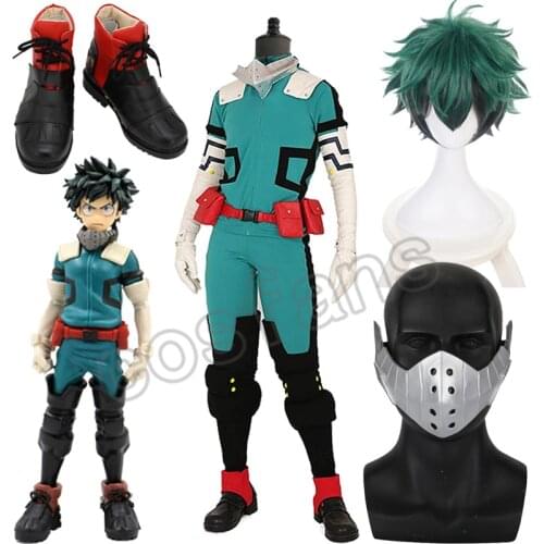 Anime My Hero Academia Cosplay Boots Shoes Midoriya Izuku Deku Battle Cosplay Costume Unisex Jumpsuit Set Halloween Wig Hairs