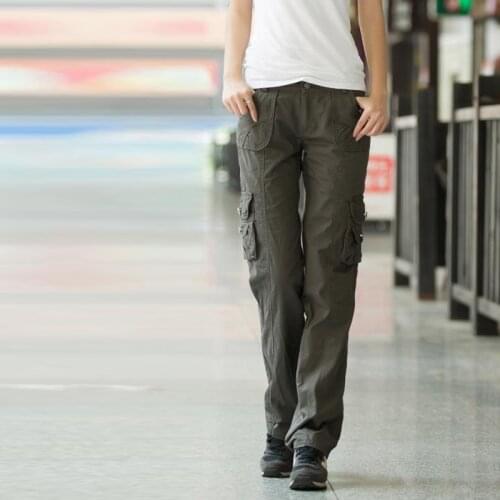 Pantalon Femme 2021 Spring Women Straight Loose Denim Overalls Trousers Ladies Girls Workout Multi-Pocket Joggers Cargo Pants