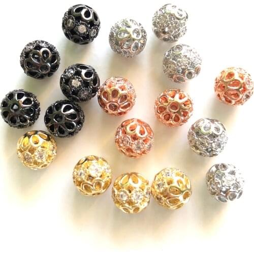 20pcs/lot 8mm Clear Disco Bead for Bracelet Making Cubic Zirconia Micro Pave Gold Silver Hollow Ball Spacer Jewelry Craft Supply