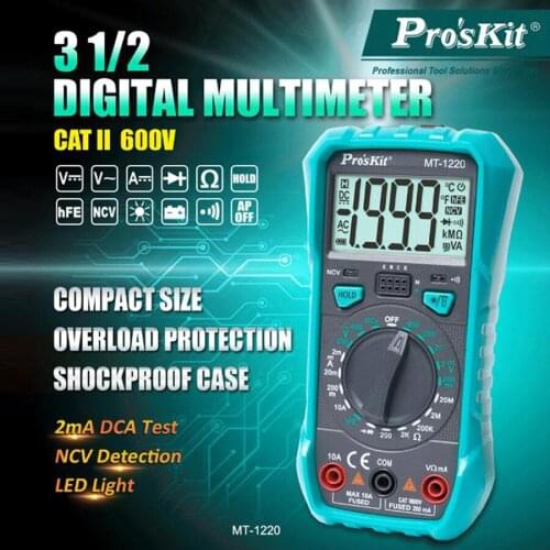 ProsKit MT-1220 Manual Range Digital Multimeter For ACV, DCA, DCV, Resistance, Diode test and more