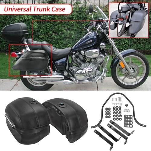 For Harley Softail Road King Touring Honda VTX1300 Yamaha DS XVS Luggage Saddlebag Motorcycle Hard Leather Trunk Case Saddle Bag